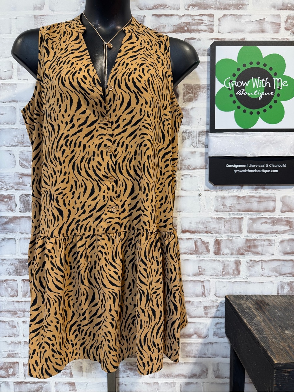 Nine West Black & Tan Animal Print Sleeveless Mini Dress